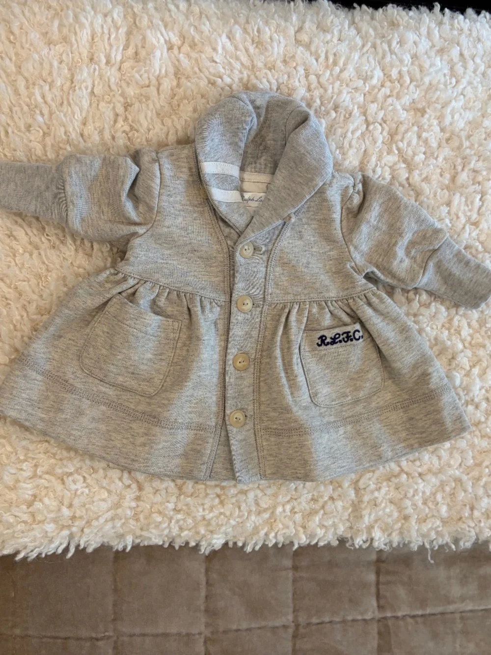 RALPH LAUREN GIRL'S GRAY COLLAR CARDIGAN SWEATER DRESS 3 MONTHS